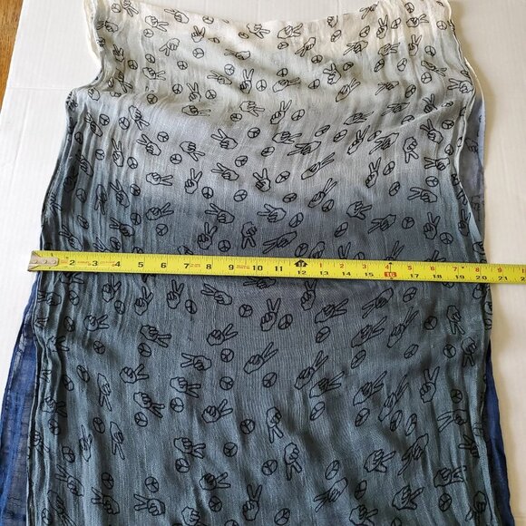Beautiful Ombre Blue Peace Love 100% Viscose Fringed Scarf - Picture 10 of 13